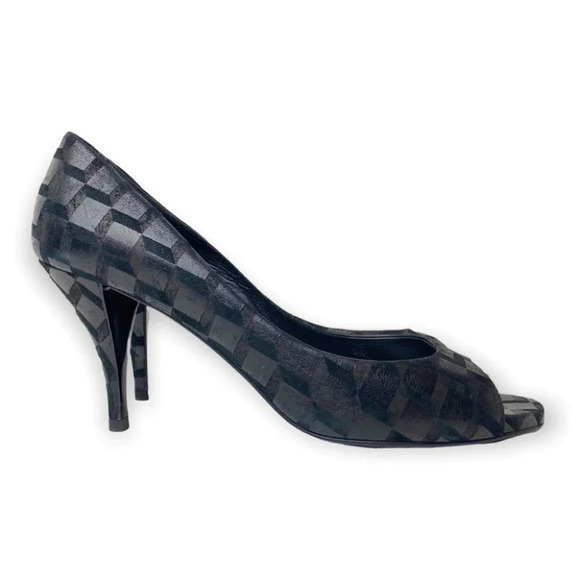 Pierre Hardy  Black Suede & Silver Metallic Peep Toe Heels - Picture 2 of 11